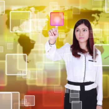 woman pushing button on a touch screen interface