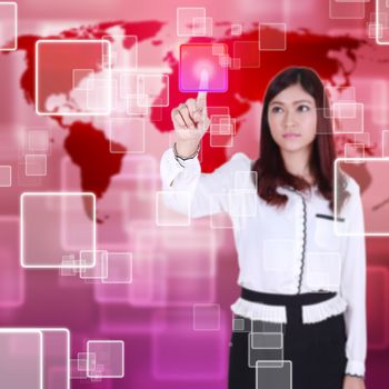 woman pushing button on a touch screen interface