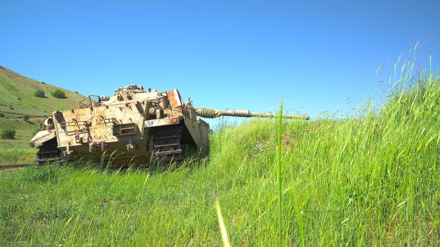 Destroyed at six-day war Israeli shot kal heavy tank. HDR photo.