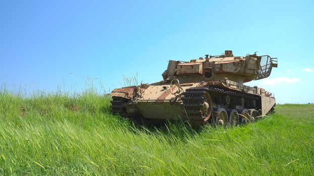 Rusty heavy tank near the Israeli Syrian border. HDR photo.