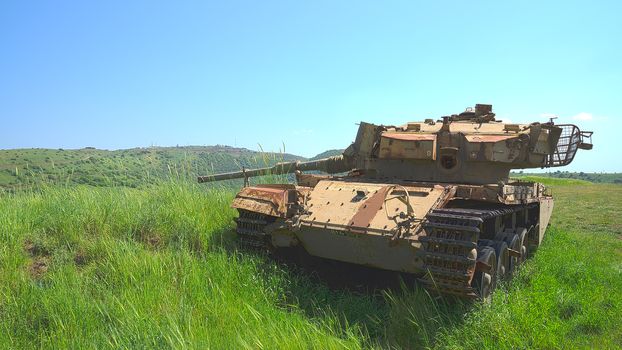 Old Israeli tank Centurion Shot Kal on Golan Heights after six day war. HDR photo.