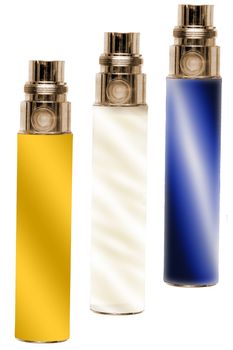 three isolated blue,yellow and white elettronic  cigarettes 