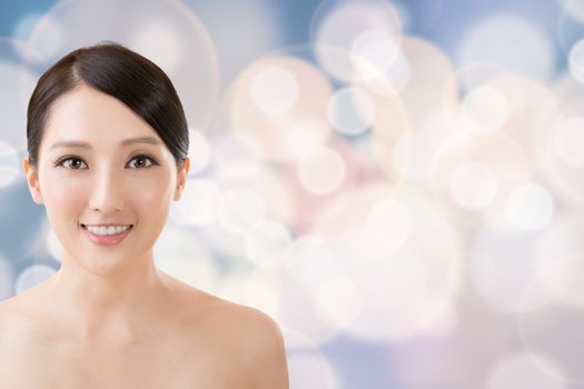 Asian beauty face closeup portrait with clean and fresh elegant lady.