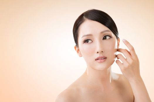 Asian beauty face closeup portrait with clean and fresh elegant lady.