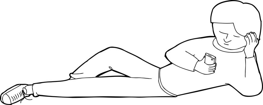 Outline of youth laying sideways with phone