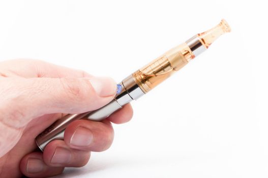 e-cigarette with hand white background