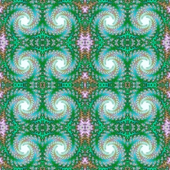 Digital computer graphic - decorative seamless ornament with fractal spirals in a green colors.