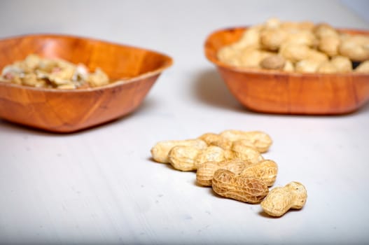 Peanuts in a brown bowl