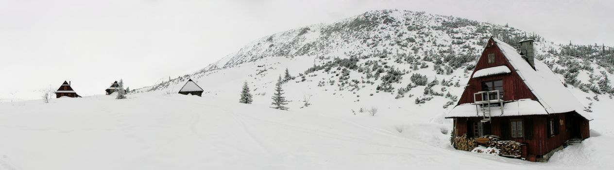 House / houses in winter mountain - shelter in Tatras