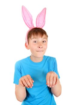 Kid with Bunny Ears Isolated on the White Background