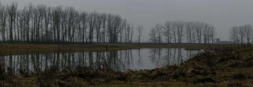 The mysterious castle during the rainy foggy weather