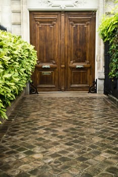 building entry- ancient luxury door  and cobbles