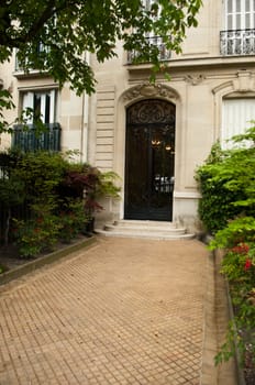 building entry- ancient luxury door  and cobbles