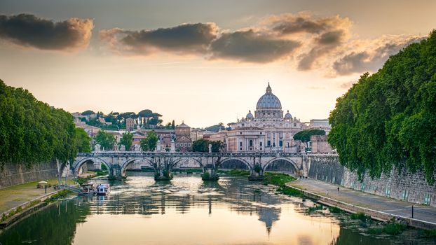 St Peter's Basilica at sunset in Rome, Italy.