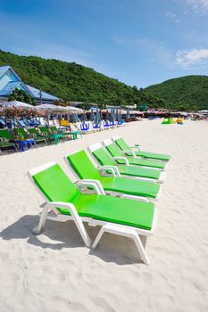 deck chairs on the beach at koh lan ,pattaya, thailand