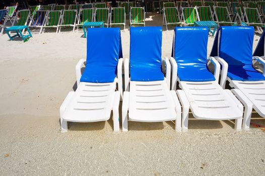 deck chairs on the beach at koh lan ,pattaya, thailand