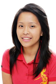 Asian teen female wearing red shirt