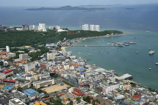 Aerial view of Pattaya City, Chonburi, Thailand.