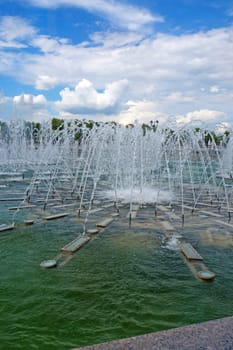 Huge beautiful fountain in a summer park Tsaritsyno