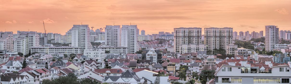 Kembangan Private and Public Residential Area in Singapore at Early Morning Dawn Panorama