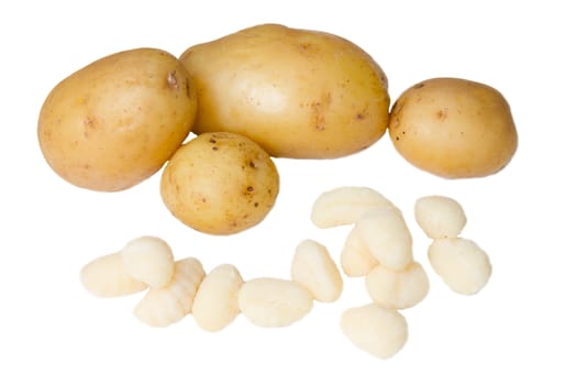 Dumplings and potatoes on white background