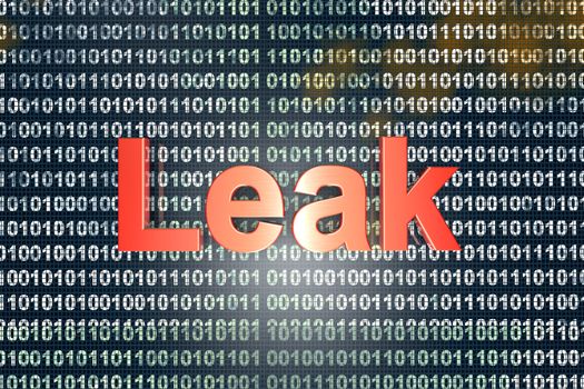 The word Leak in front of a binary background. 3D illustration.