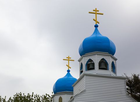 Blue Onion Domes of Russian Church in Alaska