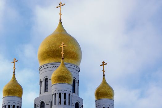 Gold Onion Domes of Russian Church in Alaska