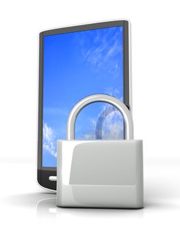 A locked smartphone. 3D rendered illustration isolated on white.