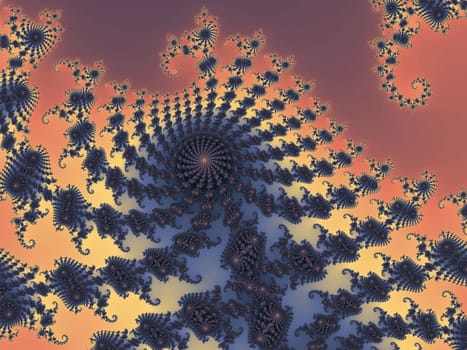 Digital computer graphic - rendering. Patterned fractal background with spirals for design.
