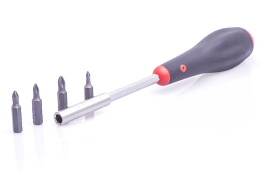 Screw driver and bits set isolated on white
