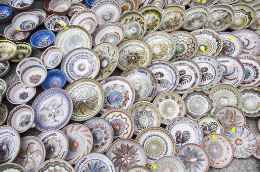 Romanian ceramic traditional plates at the market