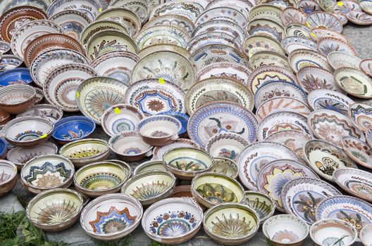 Romanian traditional ceramic plates at the market