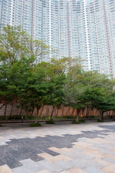 Pedestrian street and big apartment building in hong kong