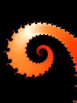 Digital computer graphic - rendering. Patterned fractal spiral on a black background for design.