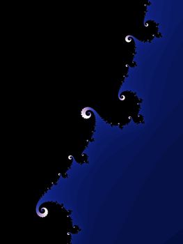 Digital computer graphic - rendering. Patterned fractal spiral in a dark - blue colors for design.