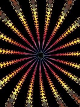 Digital computer graphic - rendering. Patterned fractal spiral for design.