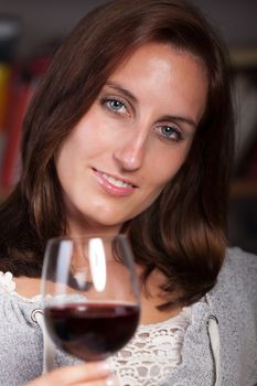 woman with red wine