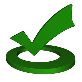 Glossy green Check mark on white background