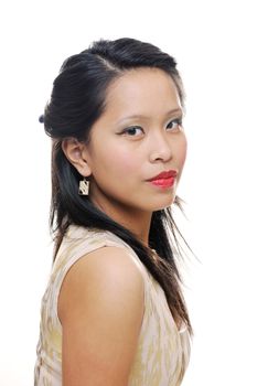 Asian lady looking serious with isolated background