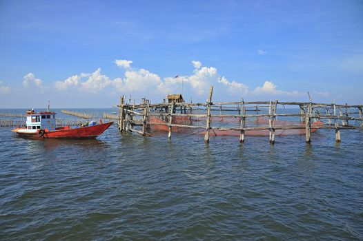 fish trap in the sea, Thailand.