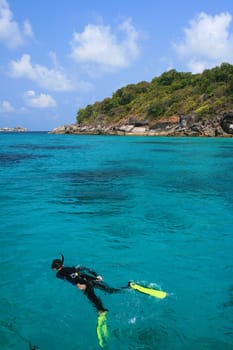 snorkeling in crystal blue water, Similan island, Andaman Sea, Thailand