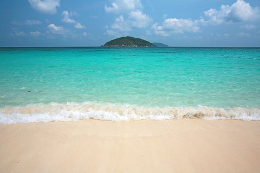 Clear water and white sand at Similan island south of Thailand.