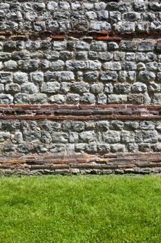 Close up detail of London Wall which was a defensive structure first built by the Romans around the centre of London.