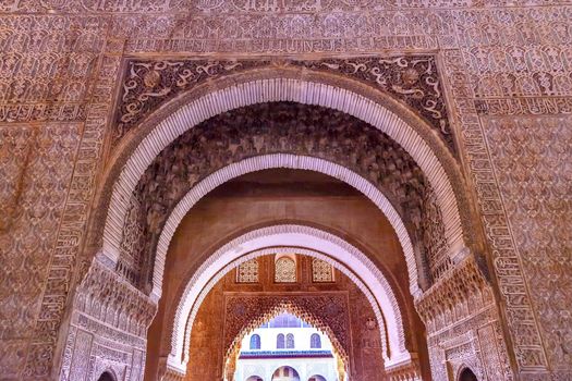 Alhambra Courtyard Myrtles Arches Granada Andalusia Spain  