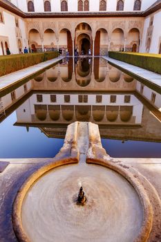 Alhambra Courtyard Myrtles Fountain Pool Reflection Granada Andalusia Spain  