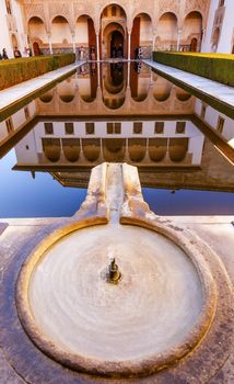 Alhambra Courtyard Myrtles Fountain Pool Reflection Granada Andalusia Spain  