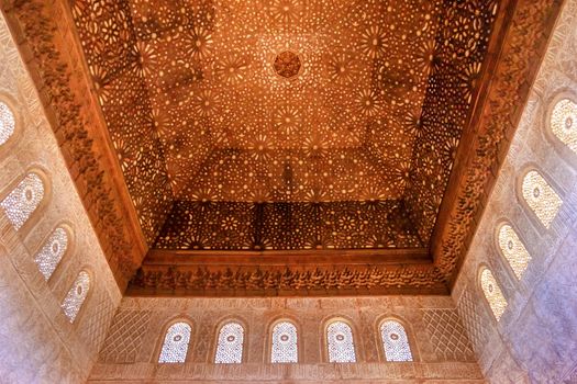 Square Shaped Domed Ceiling Arch Alhambra Moorish Wall Windows Patterns Designs Granada Andalusia Spain  