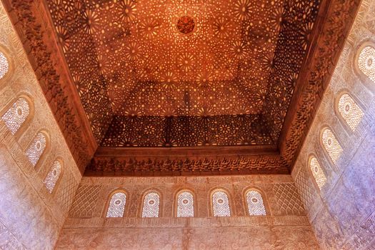 Square Shaped Domed Ceiling Arch Alhambra Moorish Wall Windows Patterns Designs Granada Andalusia Spain  