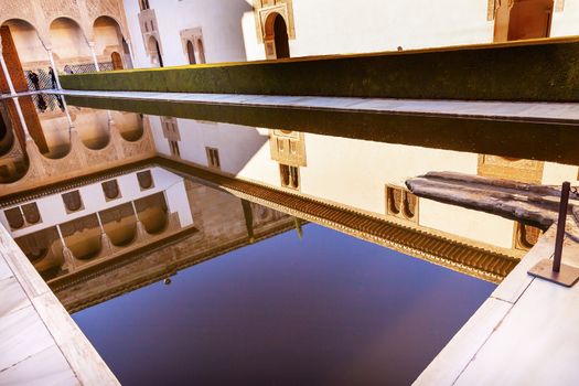 Alhambra Courtyard Myrtles Pool Reflection Granada Andalusia Spain  